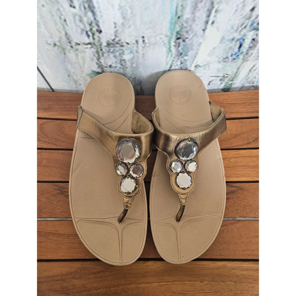 FitFlop Lunetta Bronze Metallic Jeweled Wedge Sandals Womens 8 181-266